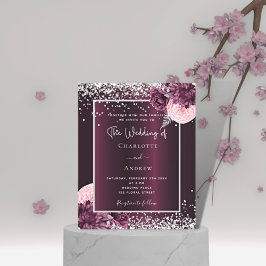 Burgund Silberfloralen Budget Einladung Hochzeit