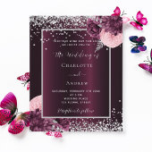 Burgund Silberfloralen Budget Einladung Hochzeit