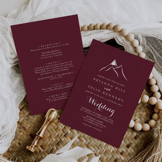 Burgund-Silhouette-Hochzeit Einladung