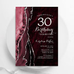 Burgund Silver Agate 30. Geburtstag Einladung<br><div class="desc">Burgunder Silber-Zeitalter 30. Geburtstag Party Einladung. Elegantes modernes Design mit dunkelroten Marsala Wine Aquarell-Hintergrund Marmorgeode,  Imitate Glitzer Silber und Typografie Drehbuch Schriftart. Die trendige Einladungskarte eignet sich perfekt für eine stilvolle Damenfeier. Gedruckte Zazzle Einladungen oder Sofortdownload digitalen druckbaren Vorlage.</div>