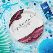 Burgund & Silver Agate Borders Just Married Pappteller (Party)