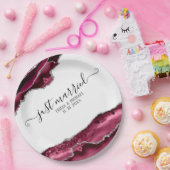 Burgund & Silver Agate Borders Just Married Pappteller (Party)