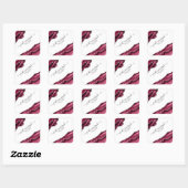 Burgund & Silver Agate Borders Just Married Quadratischer Aufkleber (Blatt)