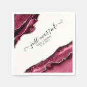Burgund & Silver Agate Borders Just Married Serviette (Vorderseite)