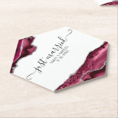 Burgund & Silver Agate Borders Just Married Untersetzer (angewinkelt)