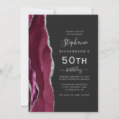 Burgund Silver Agate QR Code 50. Geburtstag Einladung (Vorderseite)