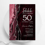 Burgund Silver Agate Überraschung 50. Geburtstag Einladung<br><div class="desc">Burgund und Silber-Agate überrascht 50. Geburtstagsfeier Einladung. Elegantes modernes Design mit Marsala Wein dunkelrot Aquarell marmorgeode Hintergrund,  Imitate Glitzer Silber und Typografie Drehbuch Schriftart. Die trendige Einladungskarte eignet sich perfekt für eine stilvolle Damenfeier. Gedruckte Zazzle Einladungen oder Sofortdownload digitalen druckbaren Vorlage.</div>