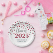 Burgund Silver Confetti Abschluss 2025 Pappteller (Party)