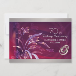 Burgund Silver Floral 70. Hochzeitstag Einladung
