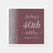 Burgund Silver Glitzer 40. Geburtstag Party Serviette (Vorderseite)