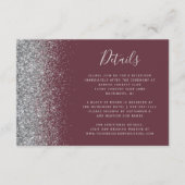 Burgund Silver Glitzer Edge Wedding Details Begleitkarte (Vorderseite)