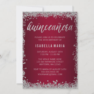 Burgund Silver Glitzer Quinceanera 15. Geburtstag Einladung