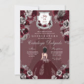 Burgund Silver Princess Castle Quinceañera Einladung (Vorderseite)