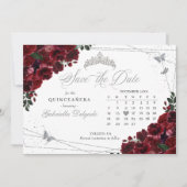 Burgund & Silver Quinceñera Save the Date Einladung (Vorderseite)