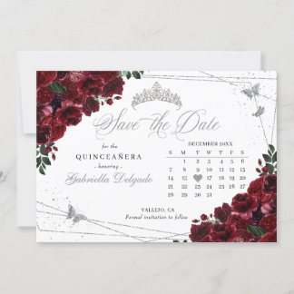 Burgund & Silver Quinceñera Save the Date Einladung