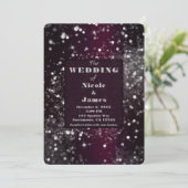 Burgund & Silver Sparkling Lights Hochzeit Einladung (Stehend Vorderseite)