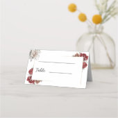 Burgund & Silver Watercolor Blumenhochzeit Platzkarte (Vorderseite)
