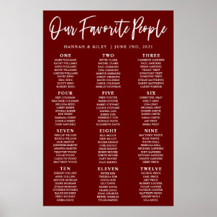 Burgund Sitzplan unserer Lieblingsmenschen zur Hoc Poster