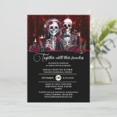 Burgund Skelett Brautbäume Hochzeitstag gotisch Einladung (Stehend Vorderseite)