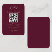 Burgund Small Vertical Wedding RSVP QR Code Begleitkarte (Vorne/Hinten)