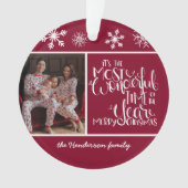 Burgund Snowflake Wunderbare Zeit des Jahres Ornament (Vorderseite)