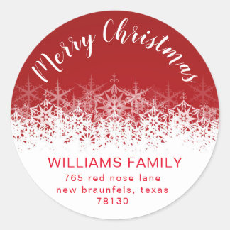 Burgund Snowflakes - Rücksendeadresse Runder Aufkleber