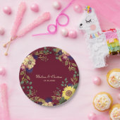 Burgund Sonnenblume Rustikale Hochzeit Pappteller (Party)