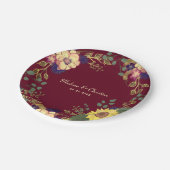 Burgund Sonnenblume Rustikale Hochzeit Pappteller (Schrägansicht)