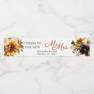 Burgund Sonnenblumen Hochzeitssalon Wasserflaschenetikett