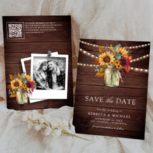 Burgund Sonnenblumen Holz QR Code Hochzeitsstich F Save The Date
