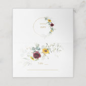 Burgund Sonnenblumen Tischnummer Airy Greenery Platzkarte (Außenseite Aufgefaltet)