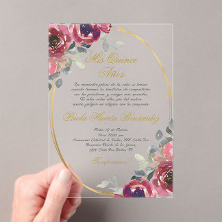 Burgund Spanisch Quinceanera Acryleinladungen