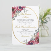Burgund Spanisch Quinceanera Einladung (Stehend Vorderseite)