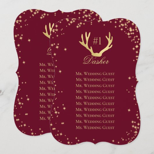 Burgund Sparkle Sitzplan Einladung (Vorne/Hinten)