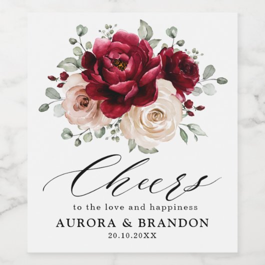 Burgund Sparkling Wein Elfenbeinküste Rose Blumens Weinetikett (Einzelnes Label)