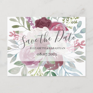 Burgund & Staubblau Aquarell Save The Date  Ankündigungspostkarte