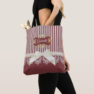 Burgund Streifen Spitze Name Tasche