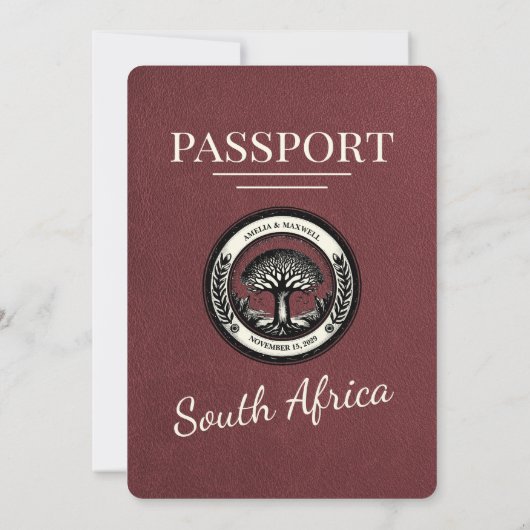Burgund Südafrika Passport Hochzeit Einladung (Rückseite)