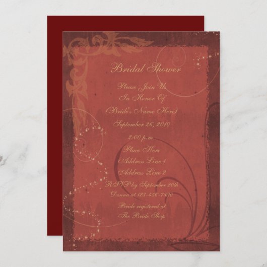 Burgund Swirl Design Brautparty Einladung (Vorne/Hinten)