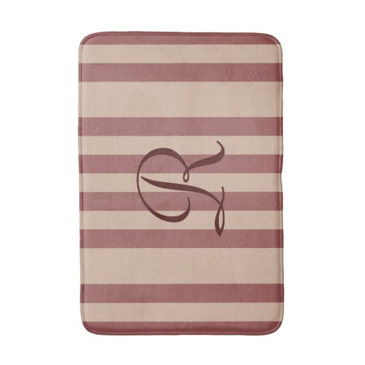 Burgund/Tan Strickter Mit Monogramm Plush Bath Mat Badematte (Vorderseite Vertikal)