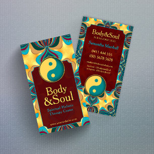 Burgund-Teal-Yin-Yang-Boho-Holistic-Mandala Visitenkarte