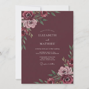 Burgund Tiefe Florale Umarmung Hochzeit Einladung