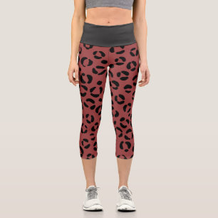Burgund-Tierdruck Capri Leggings