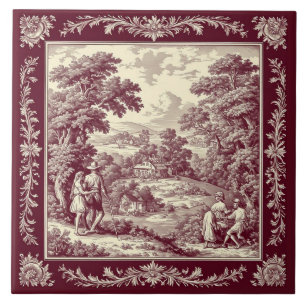 Burgund Toile Französisch Pastoral Weinberg Land Fliese