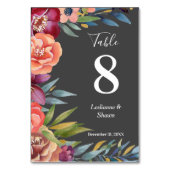 Burgund Tropical Floral Modern Grau Tischnummer (Rückseite)