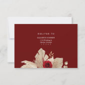 Burgund Tropische Rose Hochzeit-RSVP-Karte Dankeskarte (Rückseite)