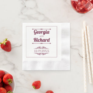Burgund Typografie und Vintage Elemente Hochzeit Serviette