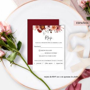 Burgund, UAWG auf Spanisch, Burgund Blush Bloral RSVP Karte