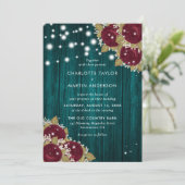 Burgund und Aquamarine Holzleuchten Blumenzehen Einladung (Stehend Vorderseite)