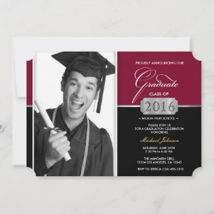 Burgund und Black Modern Class of 2016 Abschluss Einladung